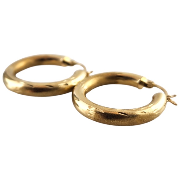 Carla 14 Karat Yellow Gold Textured Hoop Earrings #18903 - Picture 3 of 7